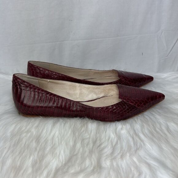 Vince Camuto Empa Burgundy Snake Print Leather Flats Sz 8 - Picture 4 of 6